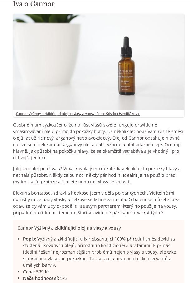 AROME, testování, recenze, vlasový olej, CANNOR, pažitka, konopí, vousy, konopí, konopná kosmetika