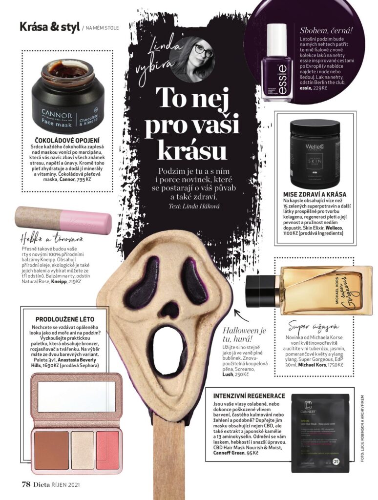 Dieta, Cannor, pletova maska, CBD, CBD kosmetika, pazitka, redakce, press, media, casopis, recenze