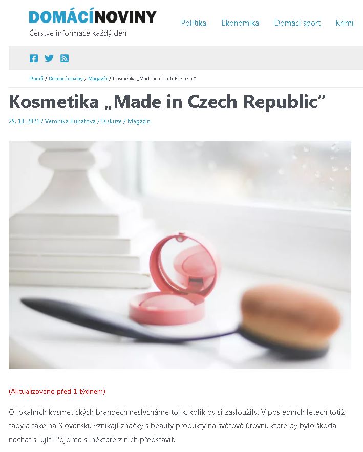 Domaci noviny, v mediich, napsali o nas, press, online magazin, CANNOR, CBD, CBD kosmetika, Made in Czech Republic, lokalni produkt, cesky produkt, Plzen, Pazitka