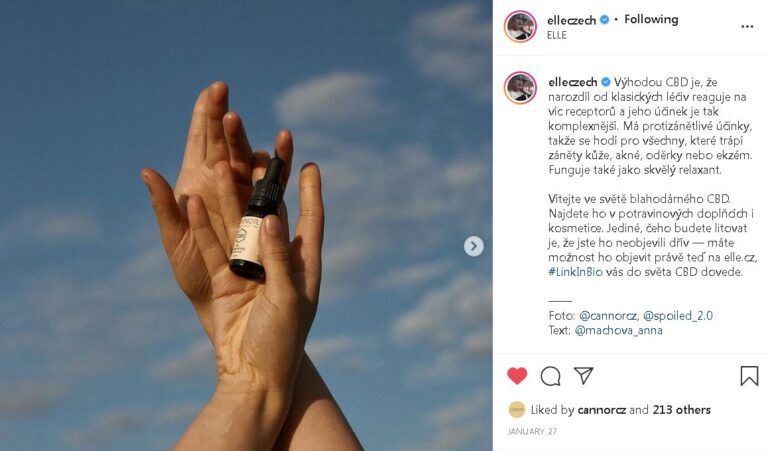 ELLE, instagram, konopí, CBD olej, CBD kosmetika, CANNOR, pažitka, ELLE magazín,