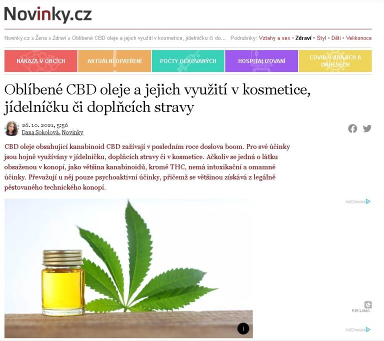 Novinky, napsali o nas, CBD, konopi, CBD olej, CBD kosmetika, v mediich, CANNOR, pazitka, lecive konopi, ucinky