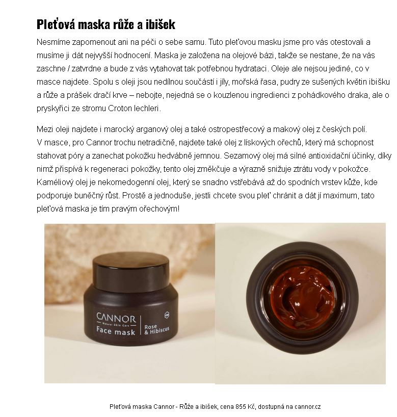 ModaCz, CBD masky, CANNOR, draci krev, CBD, ibisek, ruze, CBD kosmetika